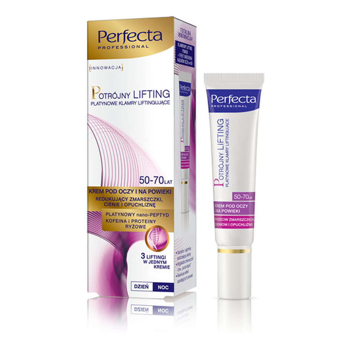 Perfecta Potrójny Lifting 50-70 Krem Pod Oczy i Na Powieki Redukujący Zmarszczki, Cienie i Opuchliznę Na Dzień i Na Noc 15ml