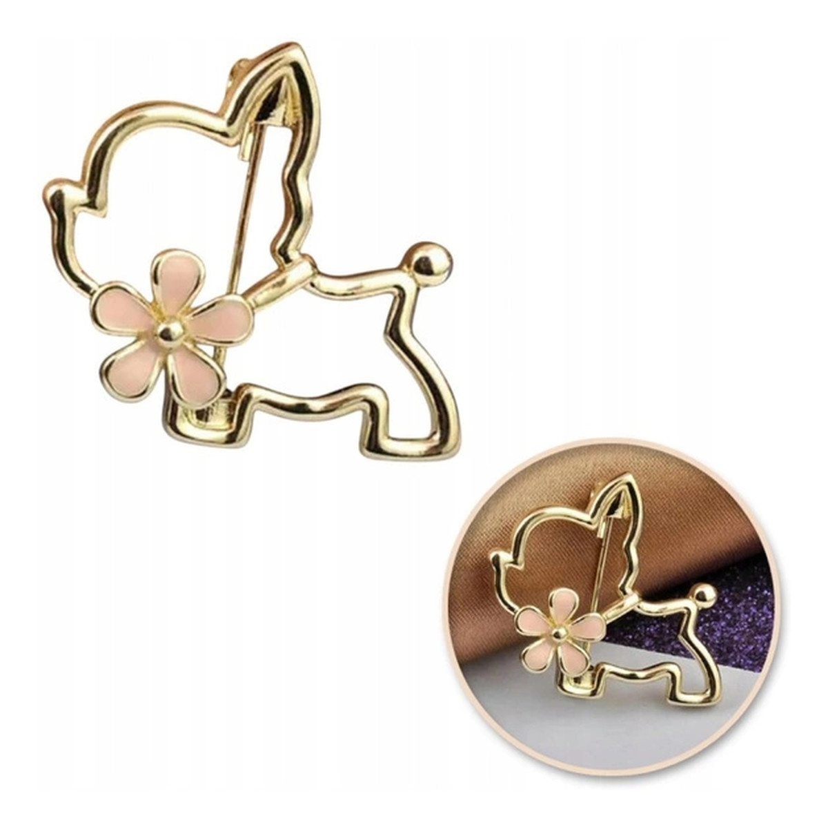 Broszka ozdobna emaliowana - piesek z kwiatkiem BZ210