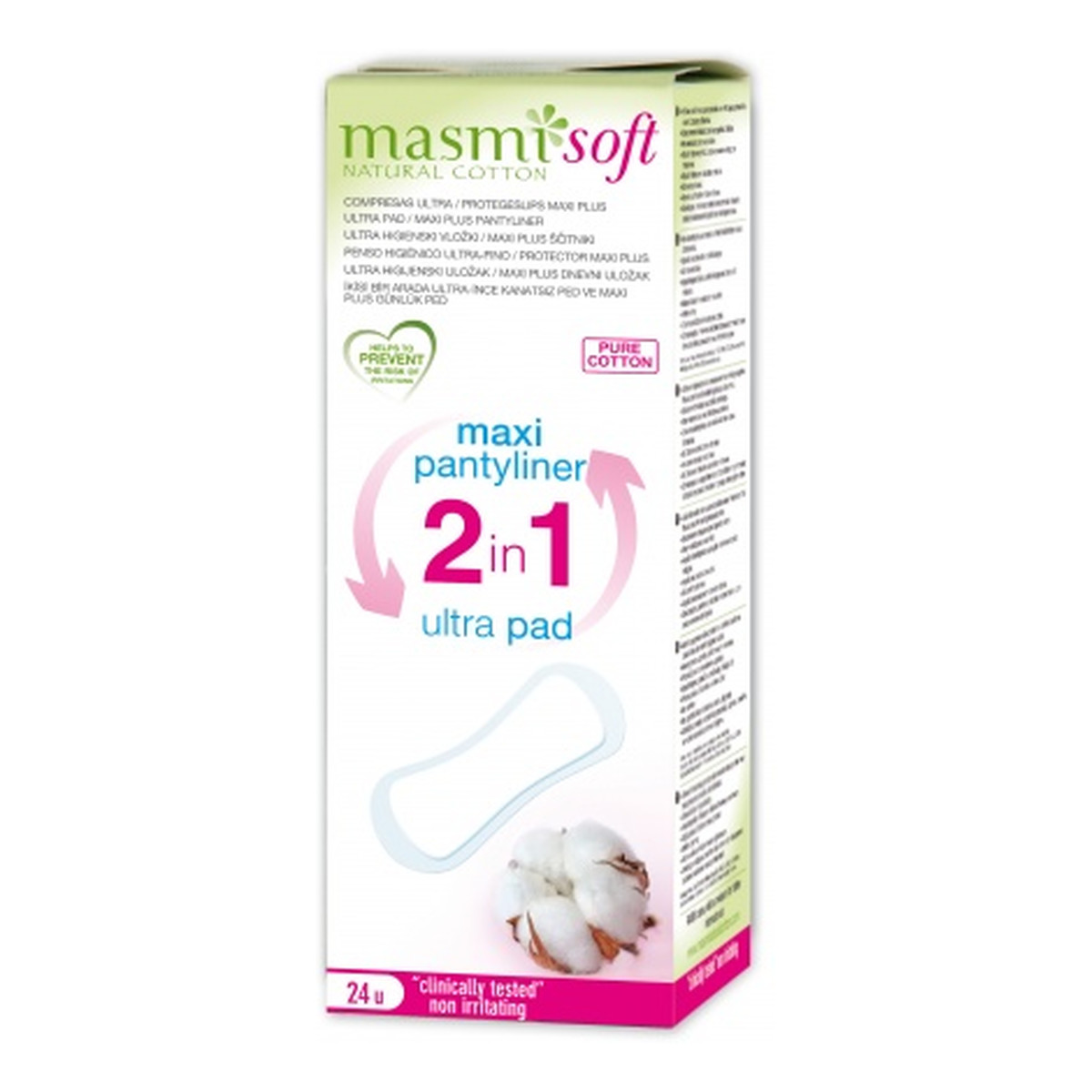 MASMI Podpaski 2w1 - do użycia jako wkładka o powiększonej pojemności lub podpaska dla kobiet z lekkim nietrzymaniem moczu 24 szt.