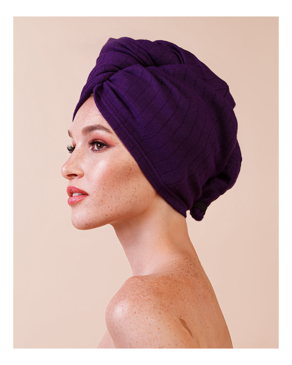Turban do włosów fioletowy