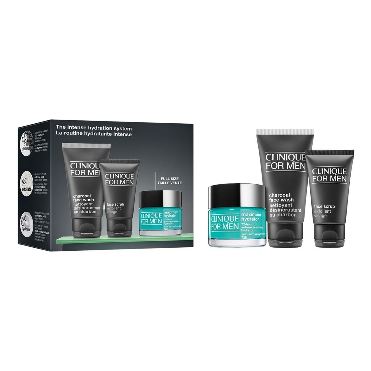 Clinique For Men Maximum Hydrator krem do twarzy 50ml + Face Scrub peeling do twarzy 30ml + Charcoal Face Wash żel do mycia twarzy 50ml