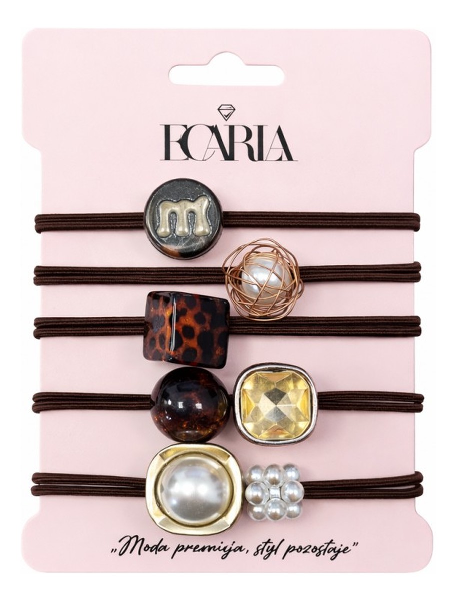 Zestaw frotek gumek 5w1 na plakietce brązowe z kamieniami złote gum186