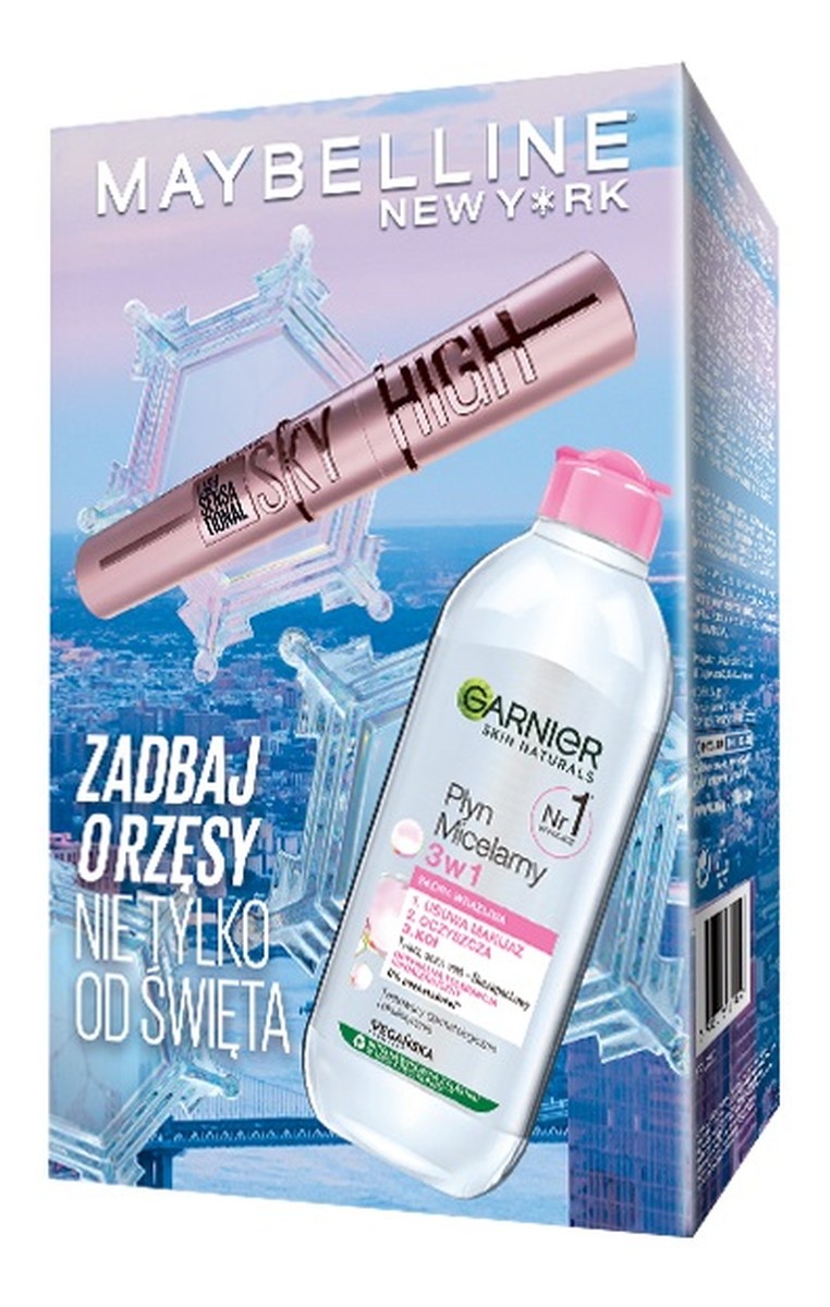 Zestaw lash sensational sky high wydłużający tusz do rzęs black 7.2ml + garnier płyn micelarny 3w1 400ml