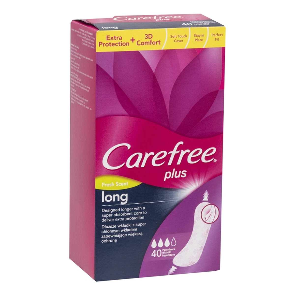 Carefree Plus Long Wkładki higieniczne Fresh Scent świeży zapach 1op.-40szt