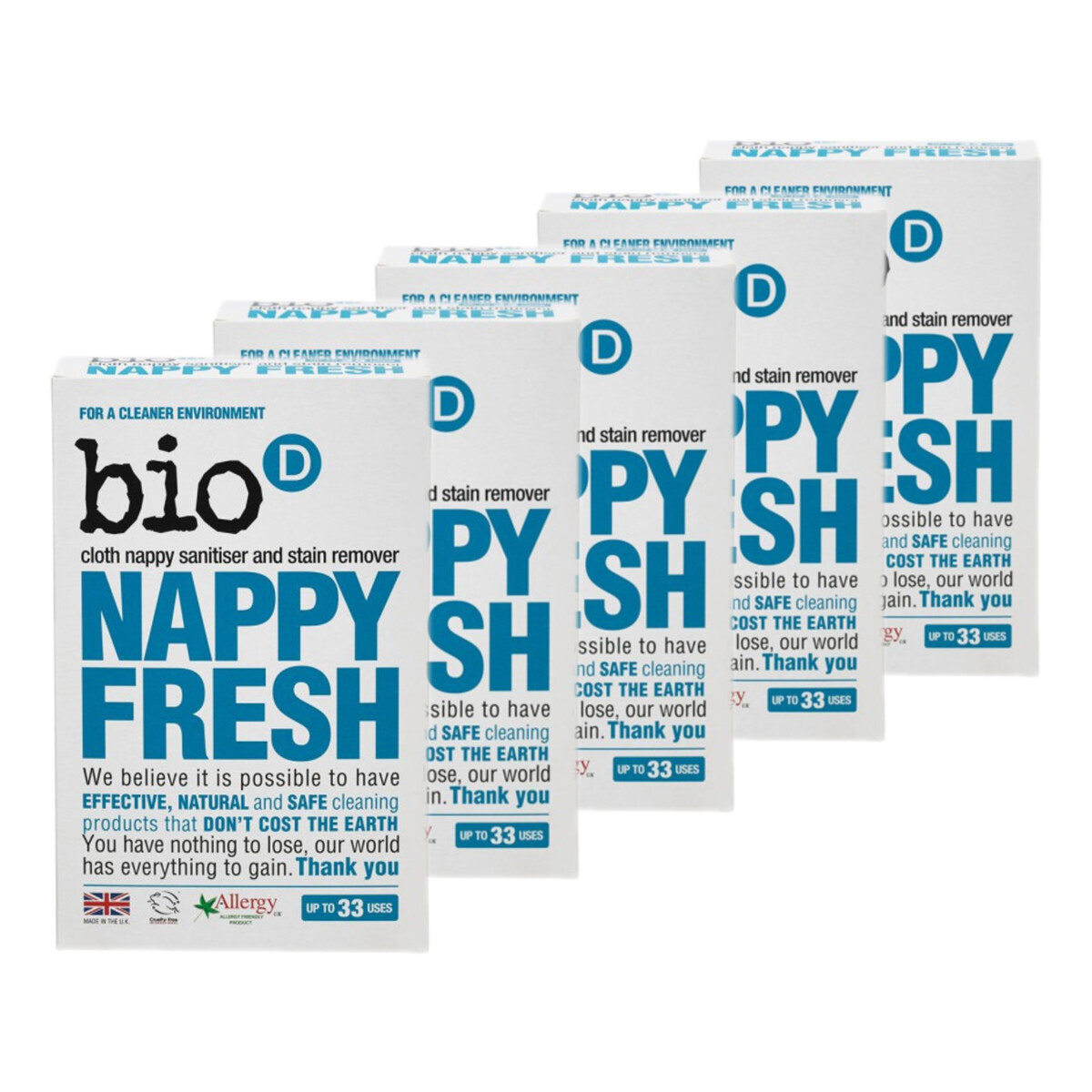 Bio-D Nappy Fresh Dodatek antybakteryjny do proszku do prania pieluch 5x500g