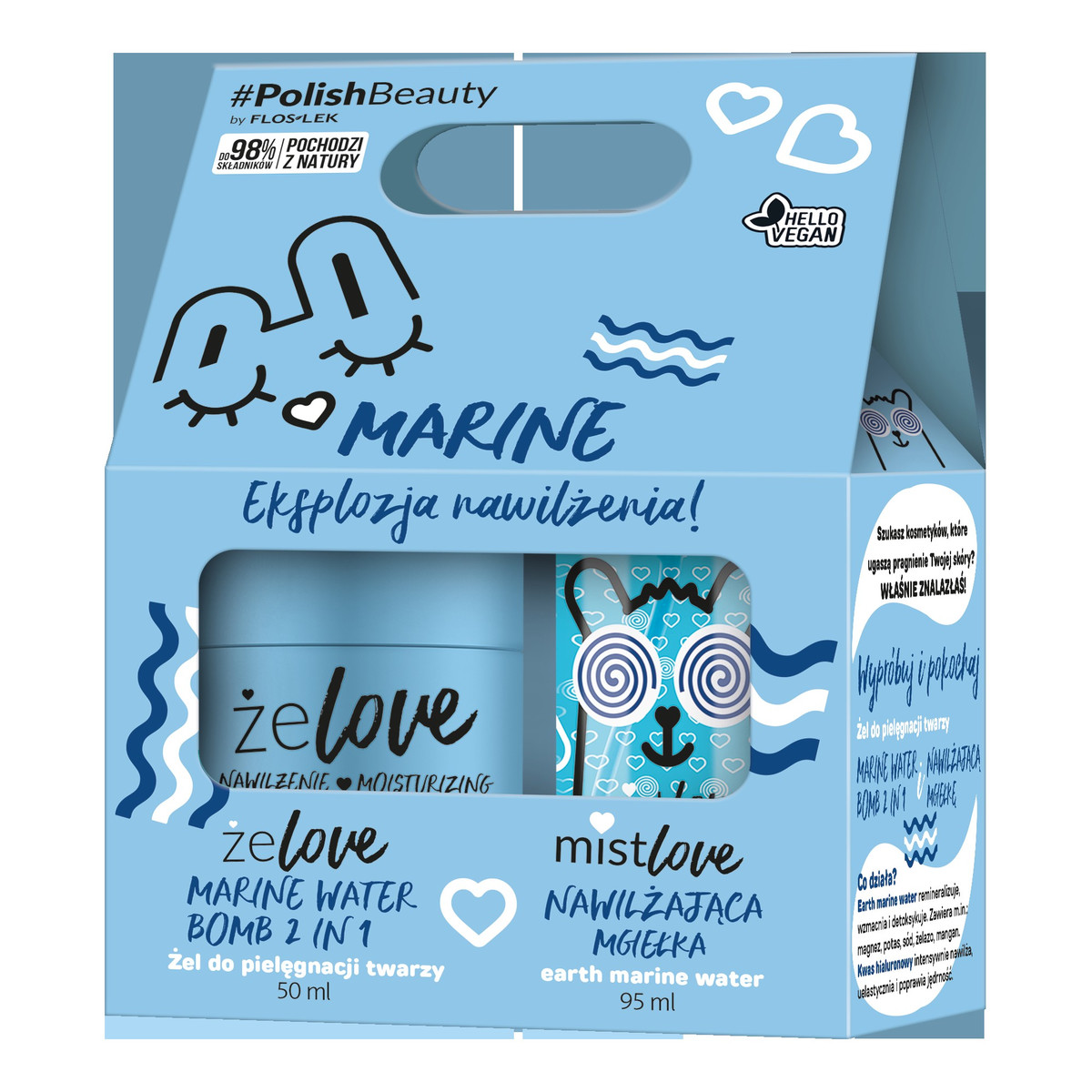 FlosLek ŻeLove Zestaw prezentowy Marine Żel do twarzy 50+ Mgiełka nawilżająca