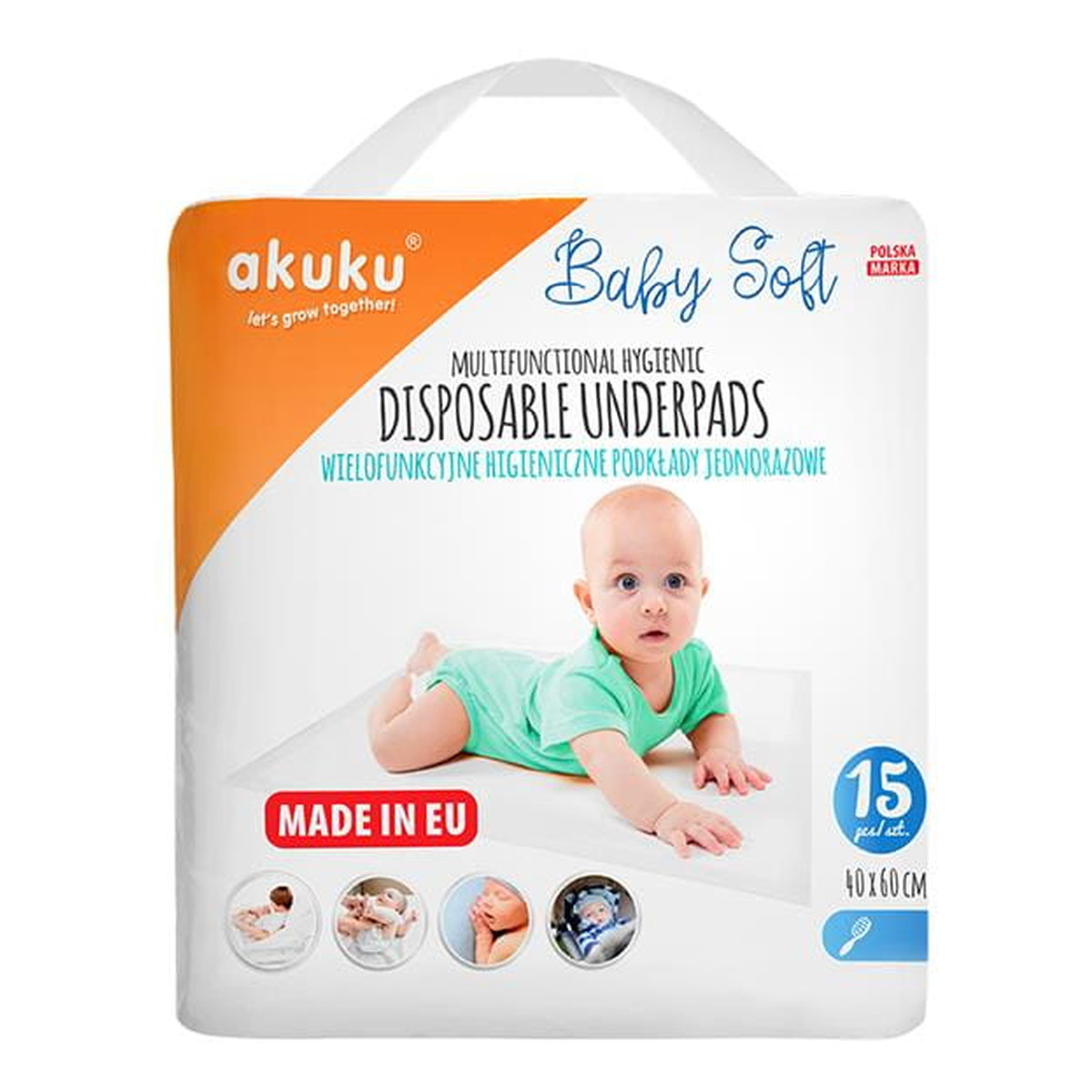 Akuku Baby Soft Podkłady jednorazowe do przewijania niemowląt 40x60 15 szt