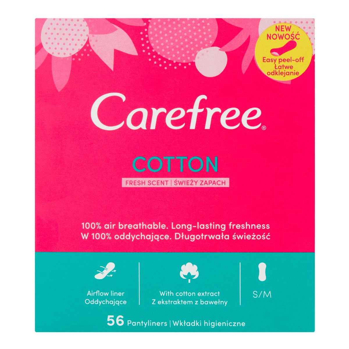 Carefree Cotton Fresh Wkładki higieniczne świeży zapach 56 sztuk