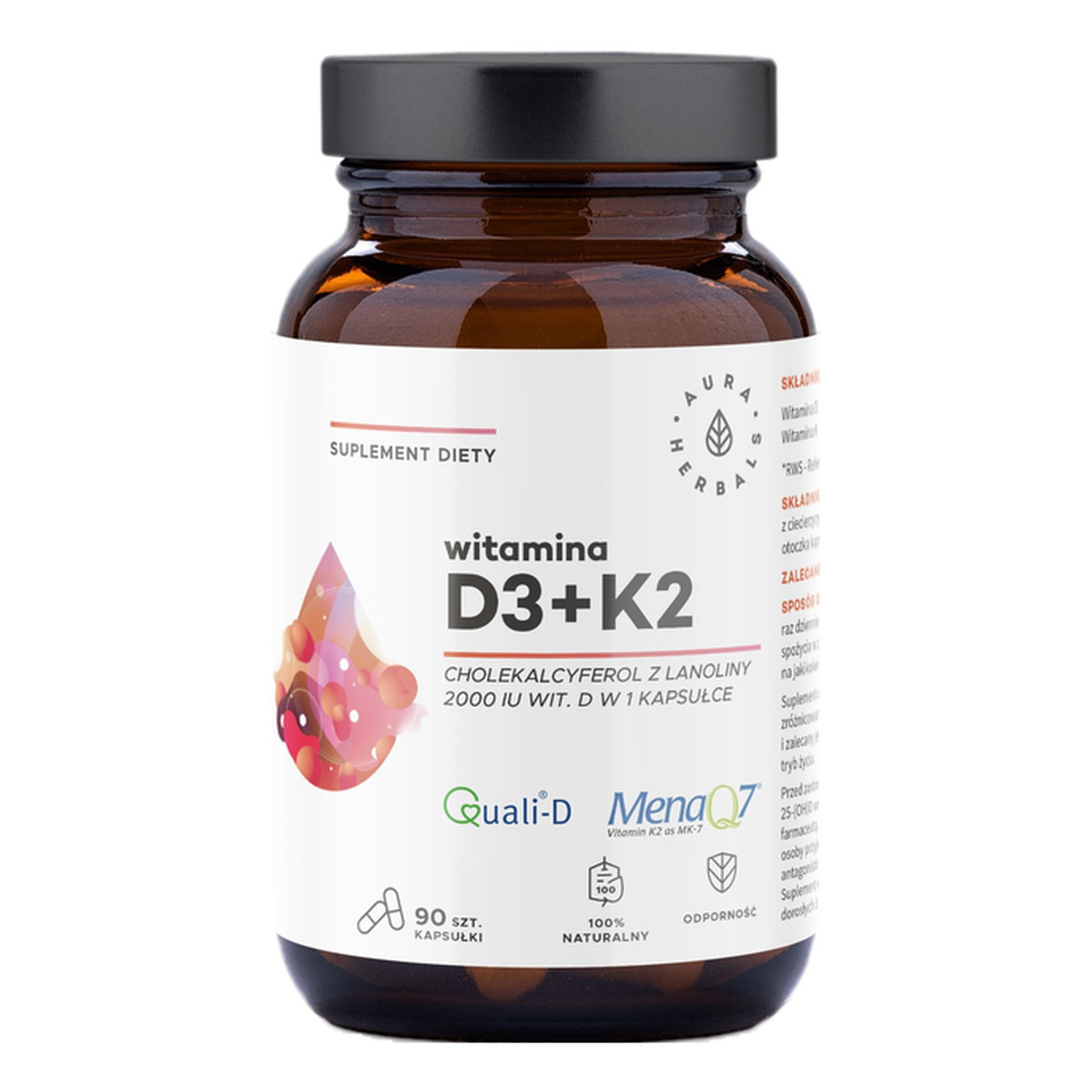 Aura Herbals Witamina D3 2000 IU + K2 suplement diety