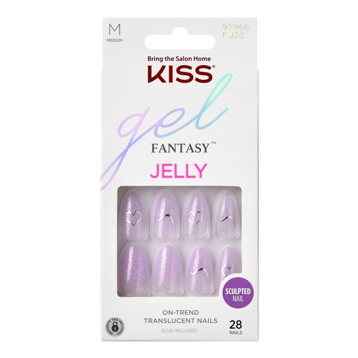 Kiss Sztuczne paznokcie na klej Gel Fantasy Jelly, One Day Jelly, Purple, Medium Almond