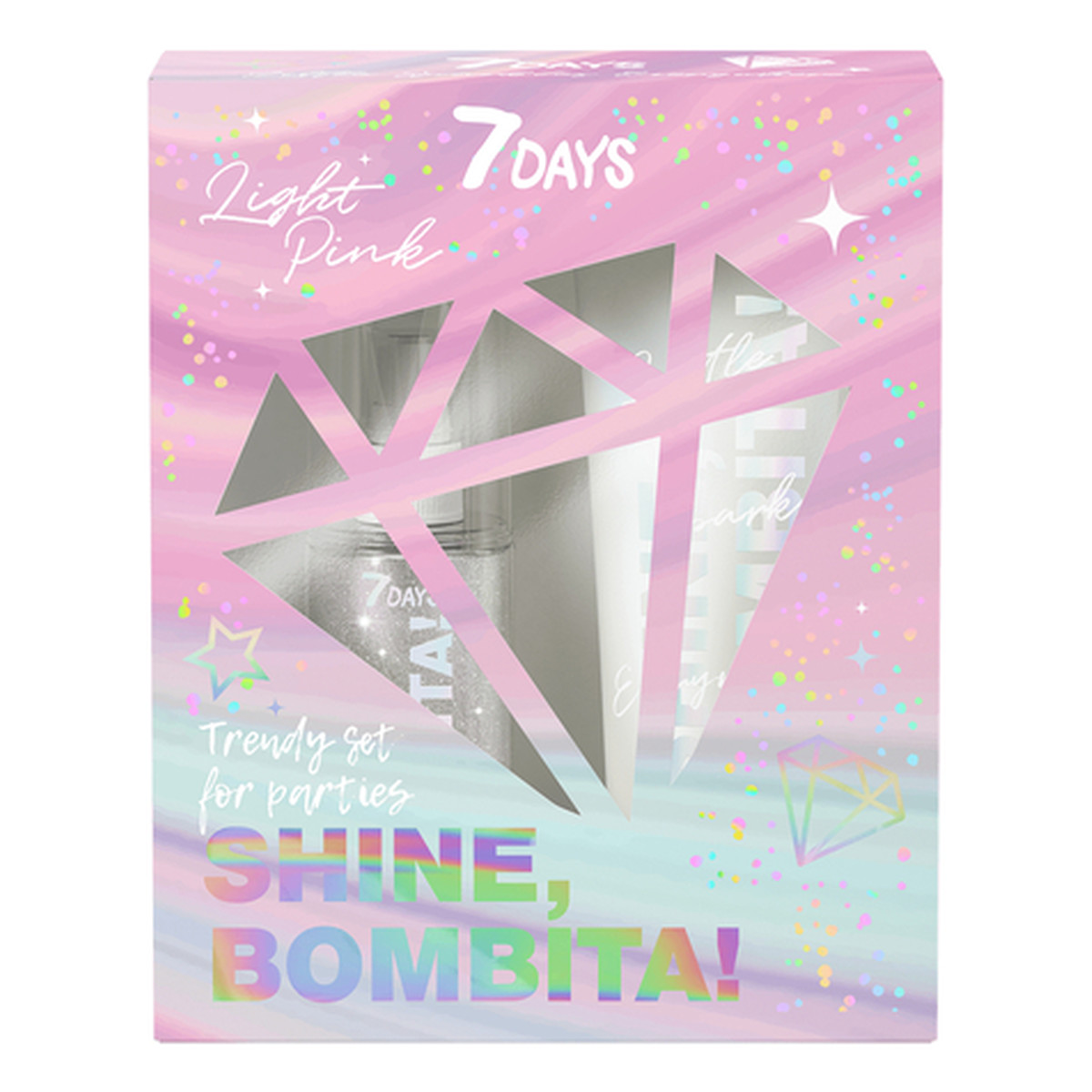 7Days Shine Bombita! Pinky Zestaw perfumowana mgiełka do ciała 135ml + rozświetlające mleczko do ciała 150ml