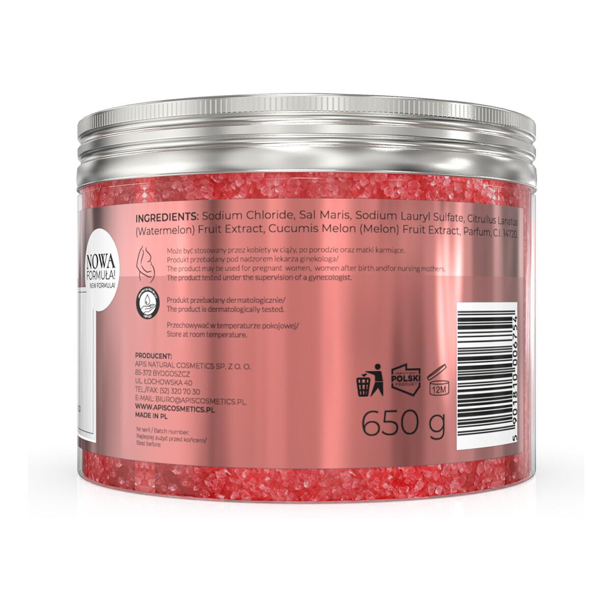 Apis Arbuzowe Orzeźwienie aromatyczna sól do kąpieli z ekstraktem z arbuza i melona 650g