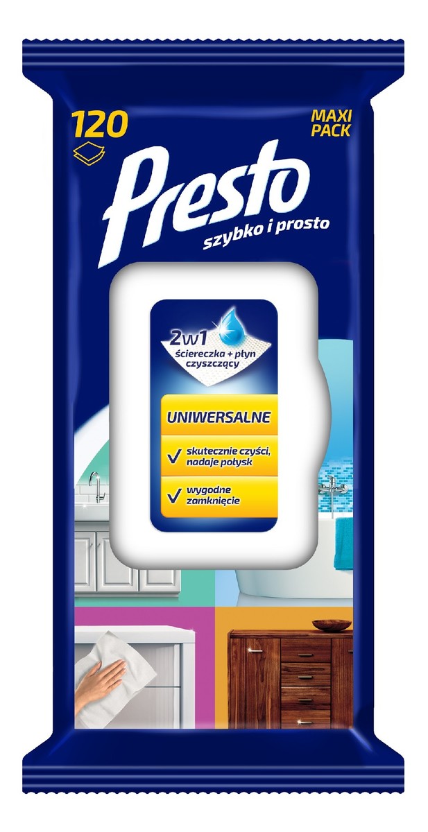 uniwersalne ściereczki czyszczące z płynem 2w1 1 op.-120 sztuk