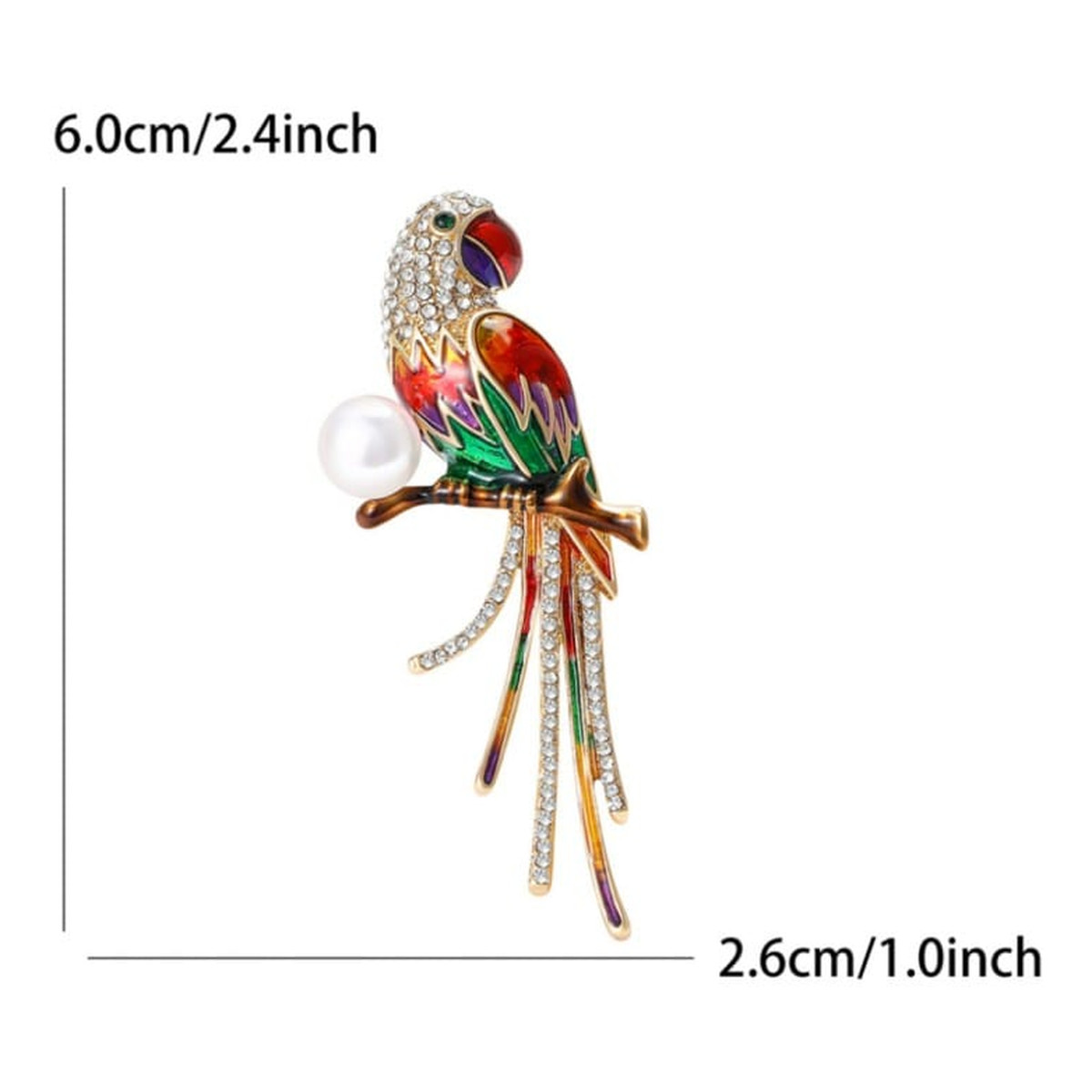 Ecarla Broszka ozdobna - papuga z cyrkoniami i perłą BZ221
