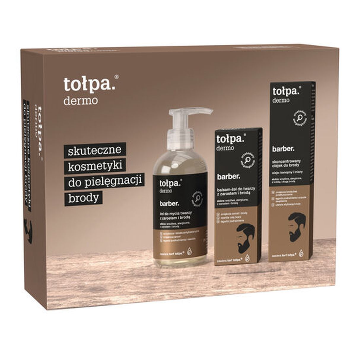 Tołpa Dermo Barber Zestaw prezentowy Żel do mycia twarzy z zarostem 150ml + Balsam-żel do twarzy z zarostem 75ml + Olejek do brody 40ml