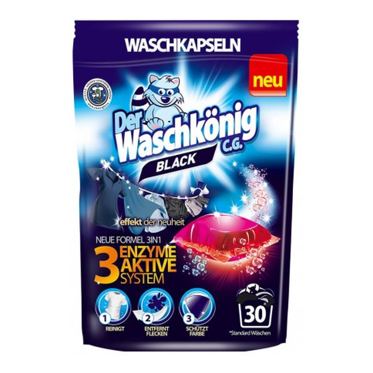 Der Waschkönig C.G. Mega Caps 3w1, kapsułki do prania Black 30 szt.