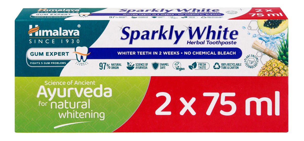 Ayurveda pasta do zębów wybielająca sparkly white duopack 1 op.-2 x 75 ml