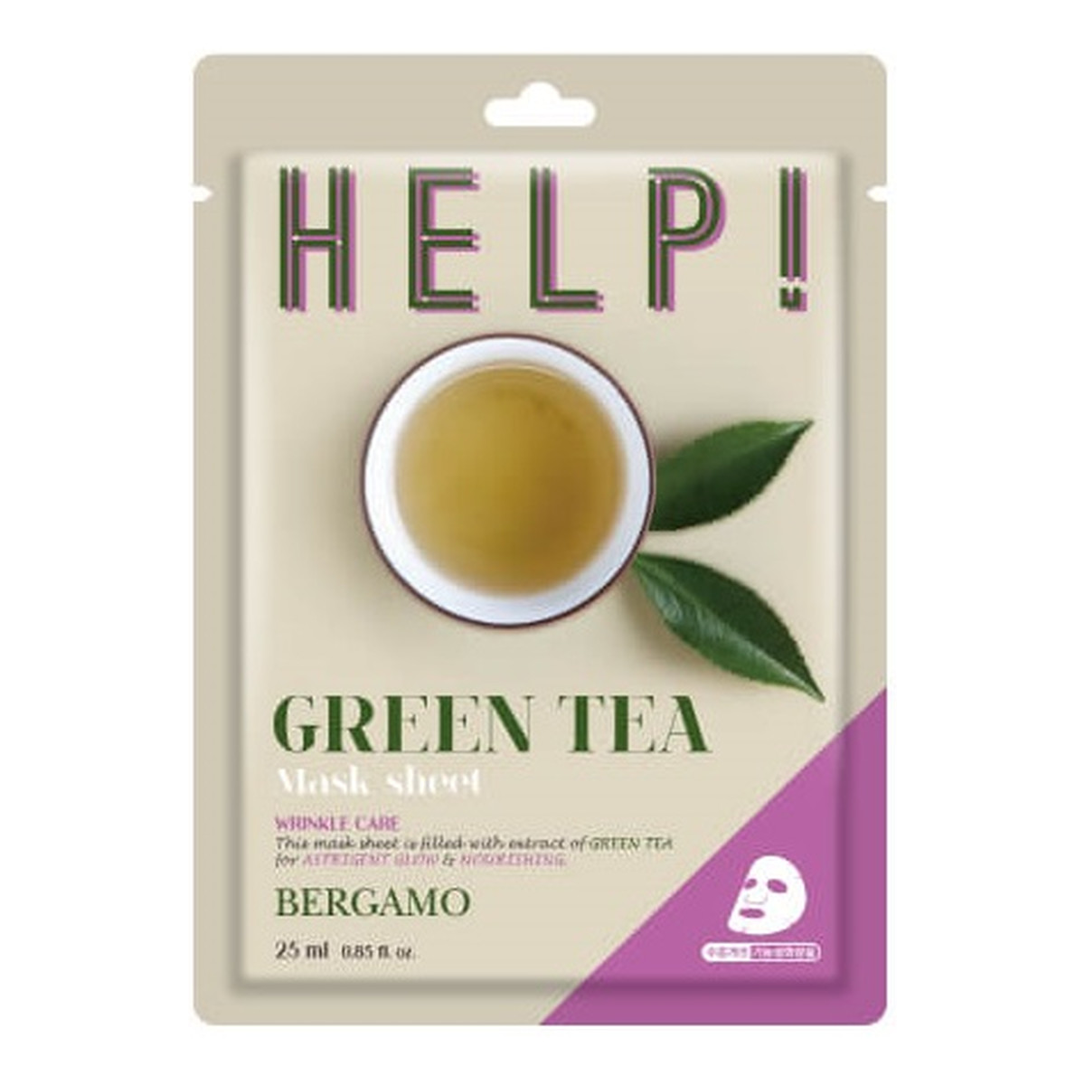 Bergamo Help sheet mask maska do twarzy z green tea 25ml