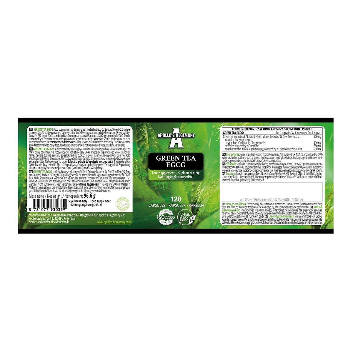 Apollo's Hegemony Green Tea EGCG suplement diety 120 Kapsułek
