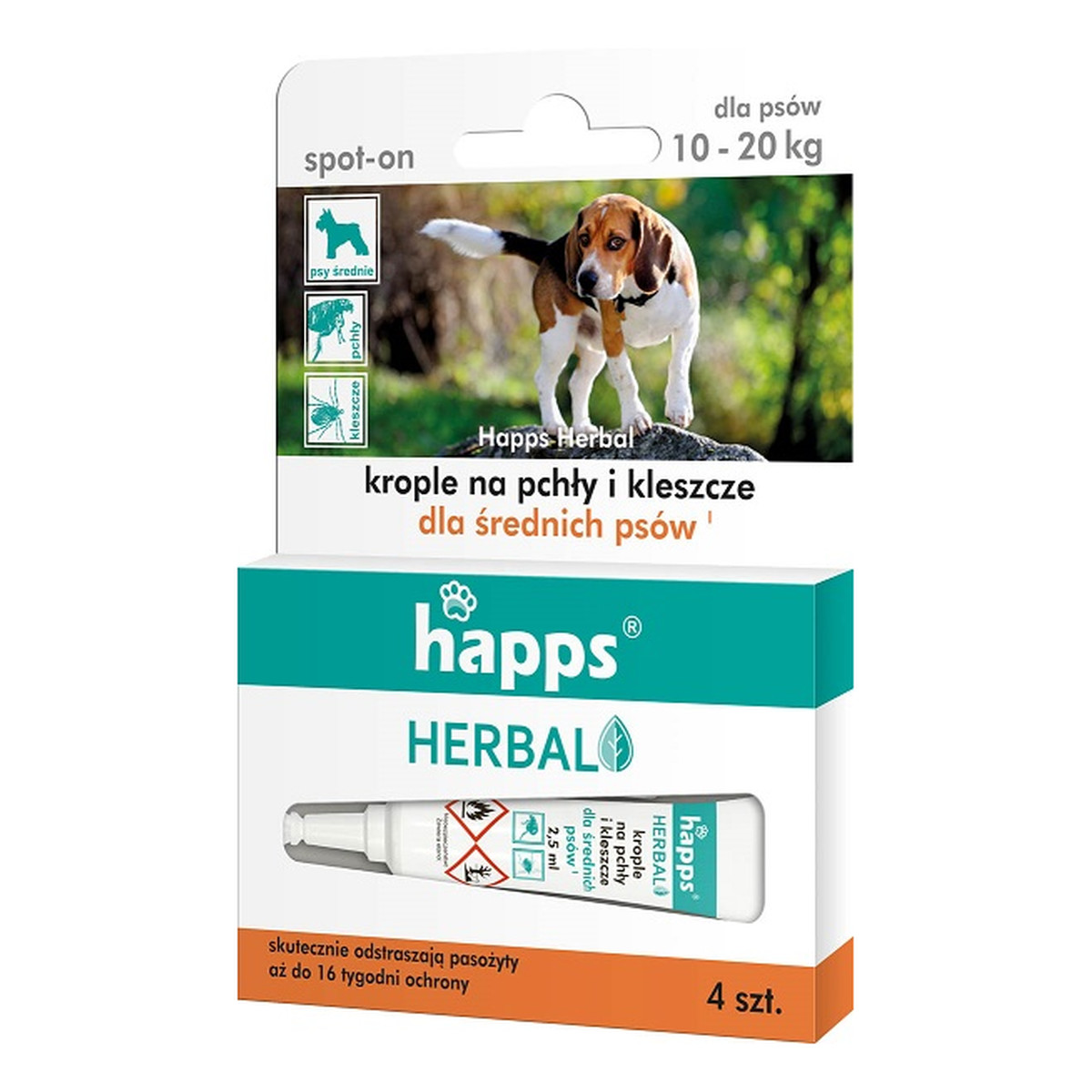 Happs HERBAL KROPLE NA PCHŁY I KLESZCZE DLA ŚREDNICH PSÓW 4 X 20kg