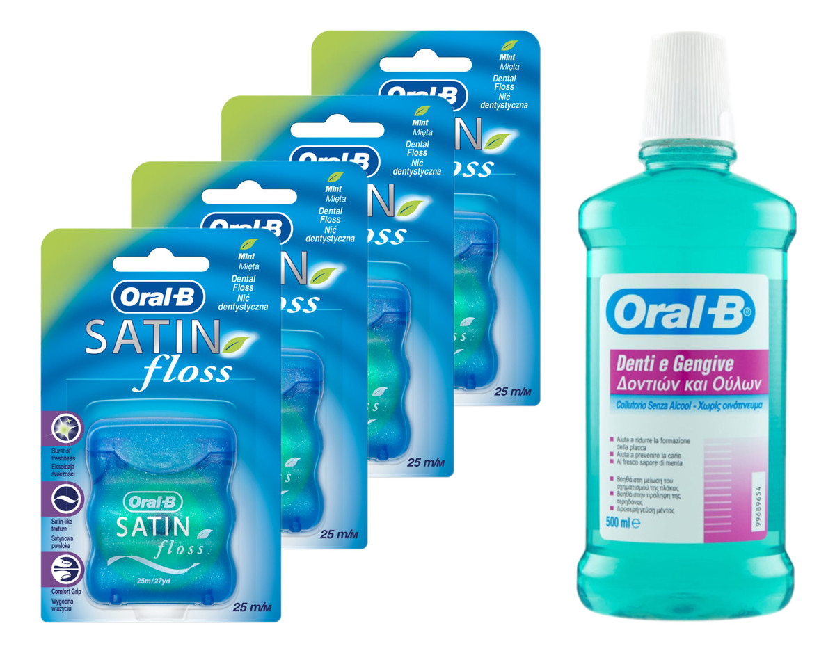 Nić dentystyczna miętowa 25m x4 + Płyn do jamy ustnej 500ml