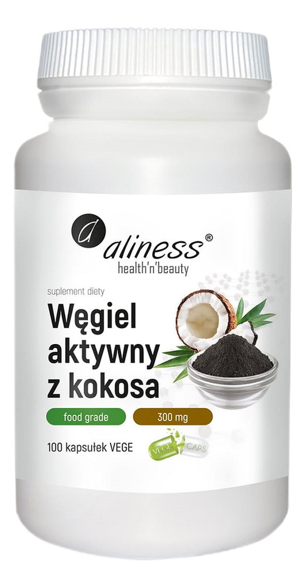 Węgiel aktywny z kokosa food grade 300mg suplement diety 100 kapsułek