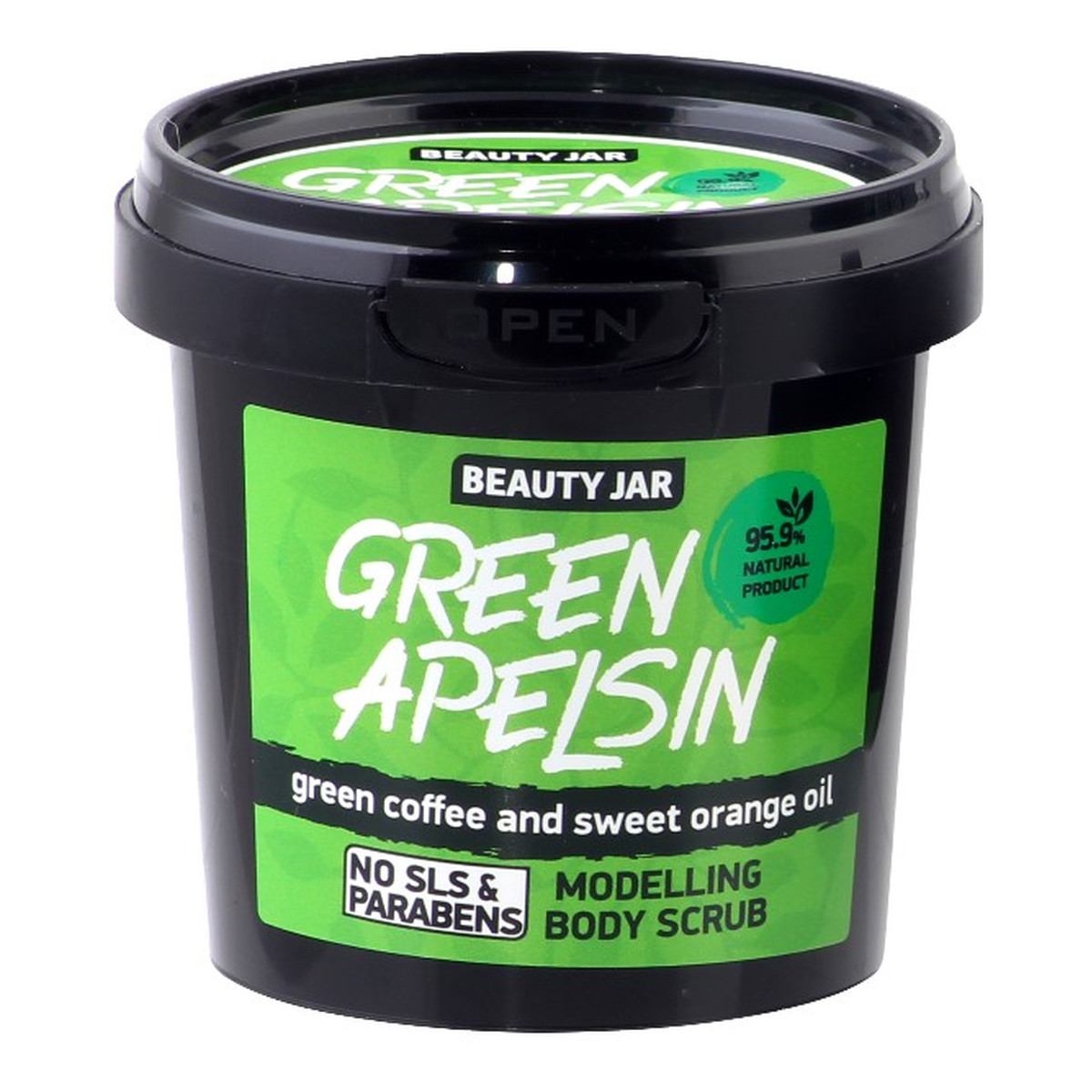 Beauty Jar GREEN APELSIN Modelujący scrub do ciała Ekstrakt zielonej kawy i olejek pomarańczowy 200g