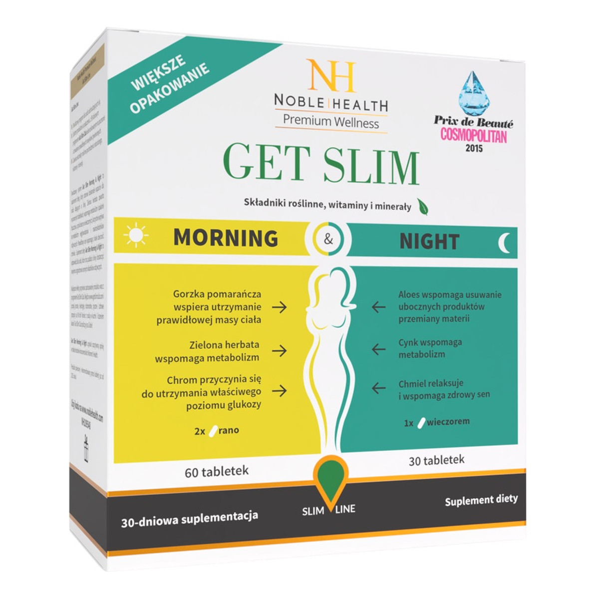 Noble Health Premium Wellness Get Slim Morning & Night dwufazowy program odchudzający 90 tabletek