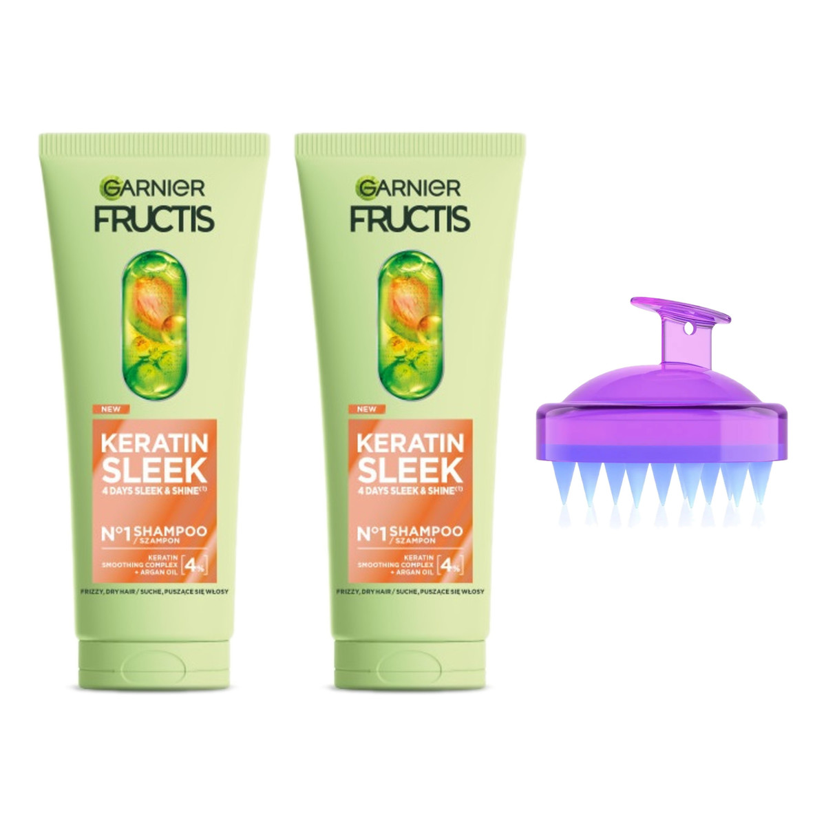 Garnier Fructis Keratin Sleek szampon do włosów suchych i puszących się 2x200ml