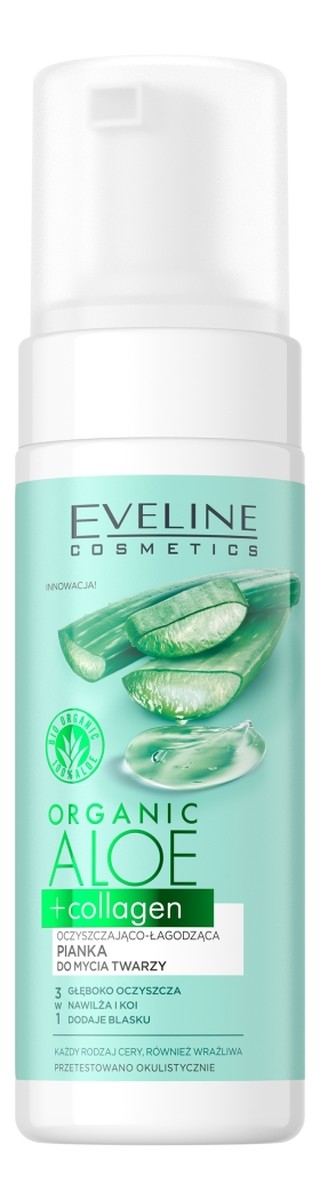 Organic aloe + collagen oczyszczająco-łagodząca pianka do mycia twarzy 3w1