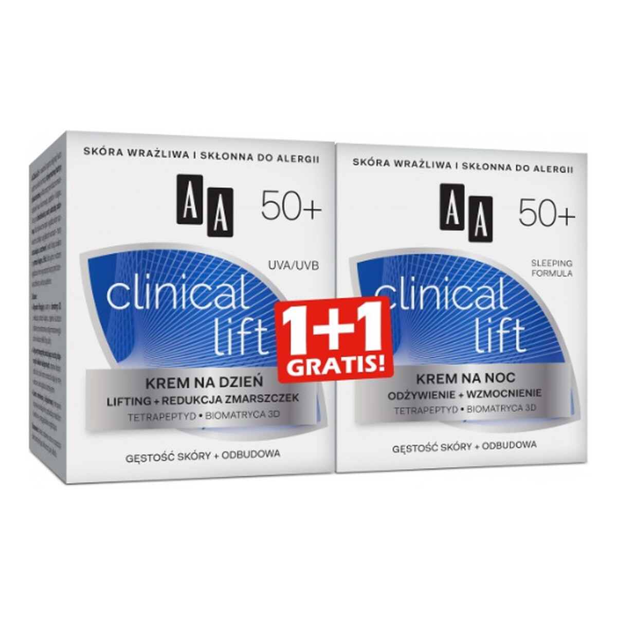 AA Clinical Lift 50+ liftingująco-redukujący zmarszczki krem na dzień + odżywczo-wzmacniający krem na noc