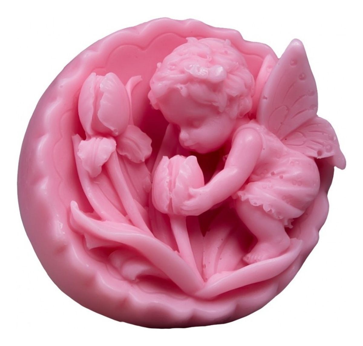 Mydełko glicerynowe Anioł z tulipanami w medalionie różowy