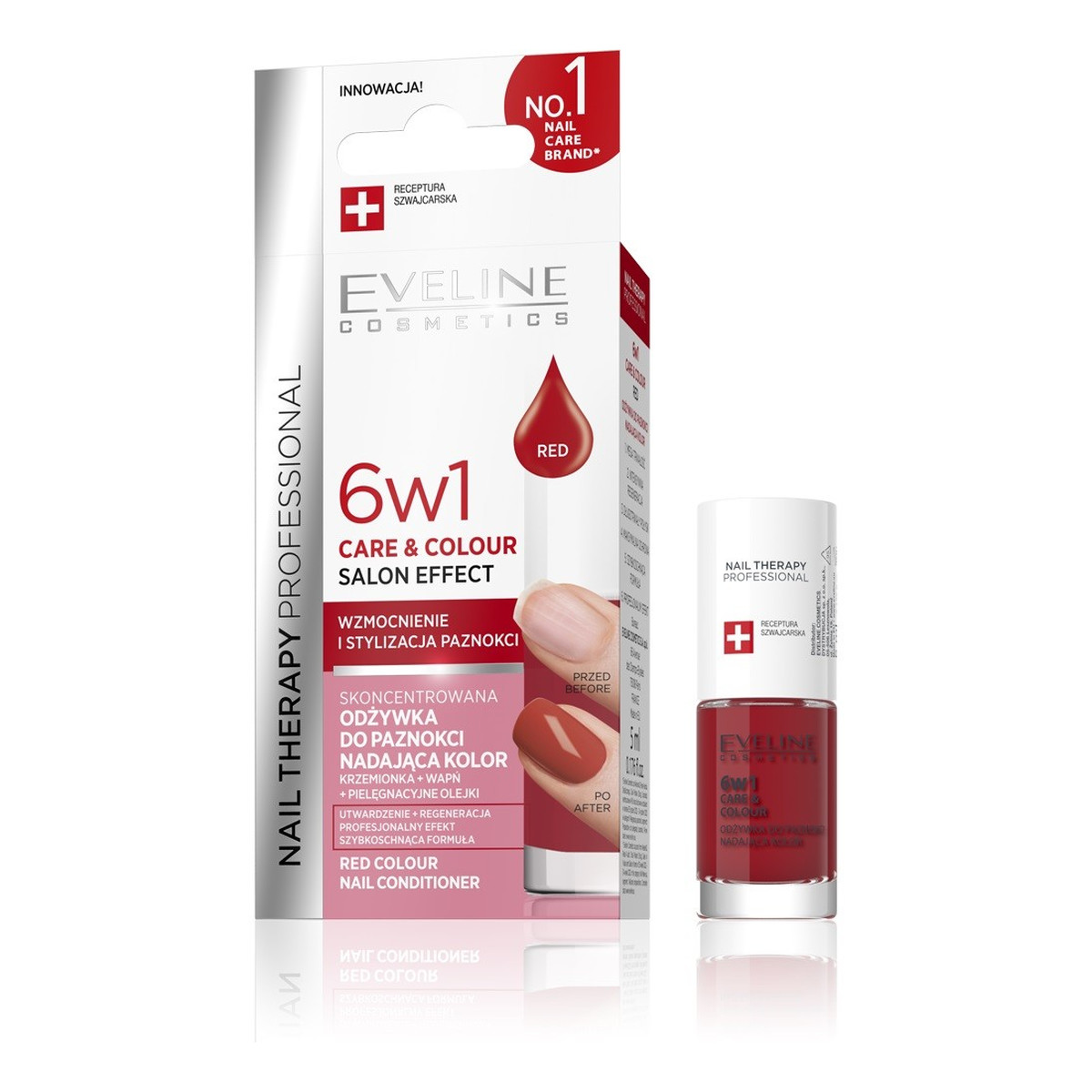 Eveline Nail Therapy Professional Care&Colour Odżywka do paznokci nadająca kolor 6w1-red 5ml