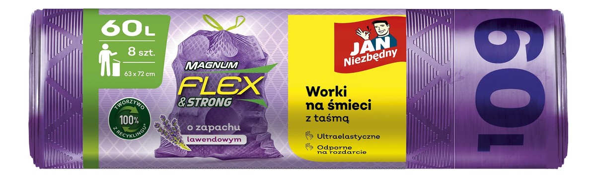 Jan niezbędny worki na śmieci z taśmą magnum flex&strong-lawenda 60l 1op.-8szt