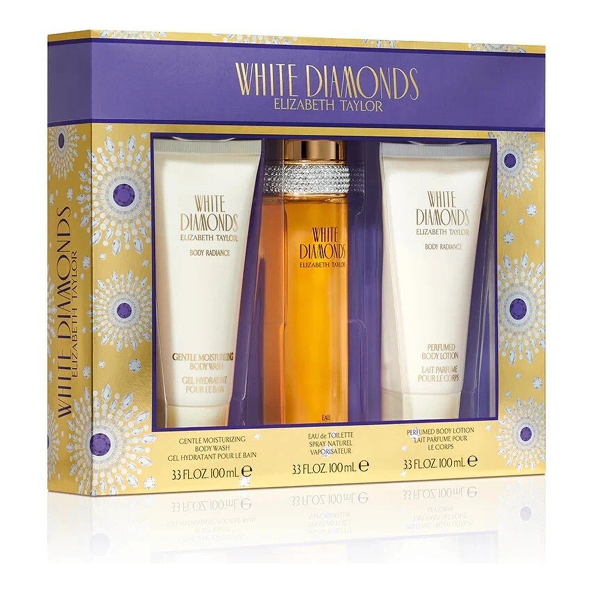 Elizabeth Taylor White Diamonds zestaw woda toaletowa spray 100ml + balsam do ciała 100ml + żel pod prysznic 100ml