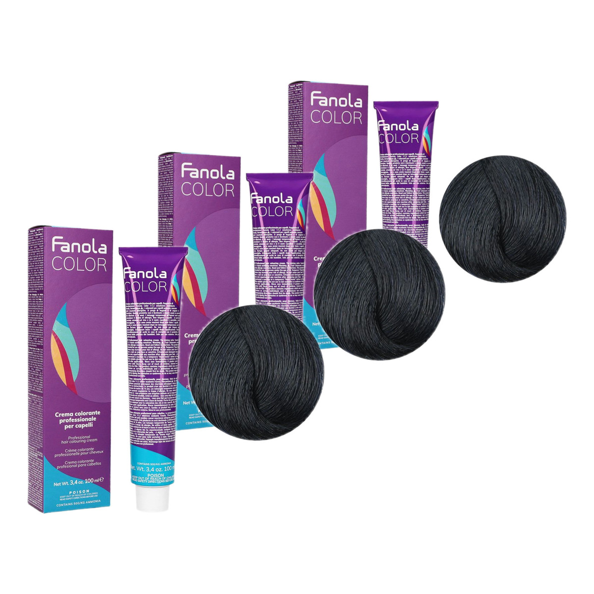 Fanola Color Krem koloryzujący Farba do włosów 1.0 Czarna Black 3x100ml