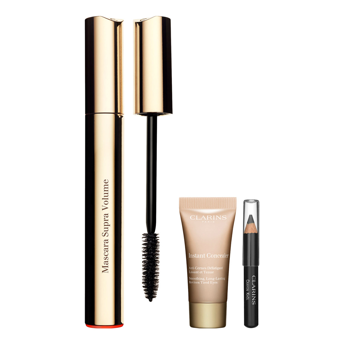 Clarins Zestaw do makijażu tusz do rzęs 8ml 01 Intense Black + kredka 0,39g Carbon Black + korektor 5ml 02