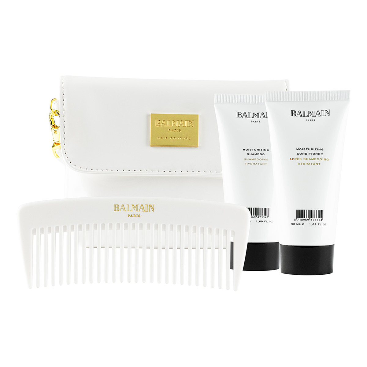 Balmain Limited Edition Cosmetic Bag Summer 2019 Zestaw kosmetyczka + nawilżający szampon do włosów 50ml + nawilżająca odżywka do włosów 50ml + grzebień