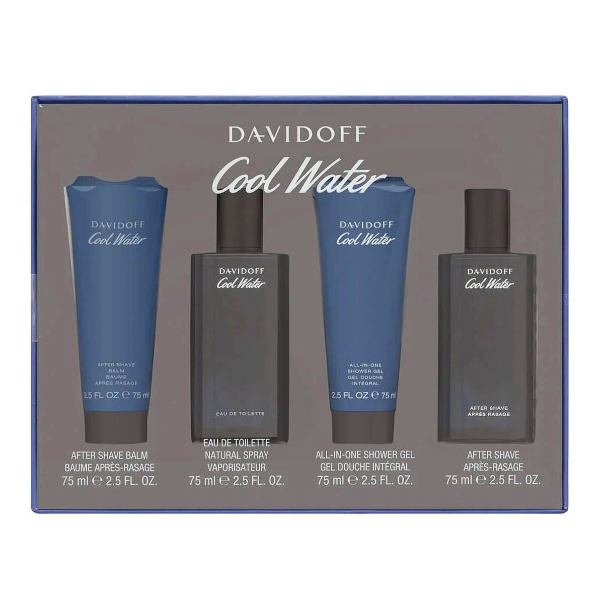 Davidoff Cool Water Men Zestaw woda toaletowa spray 75ml + balsam po goleniu 75ml + żel pod prysznic 75ml + woda po goleniu 75ml