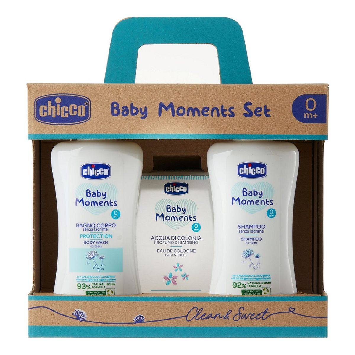 Chicco Baby Moments Zestaw płyn do kąpieli 200ml + szampon 200ml + woda toaletowa 100ml