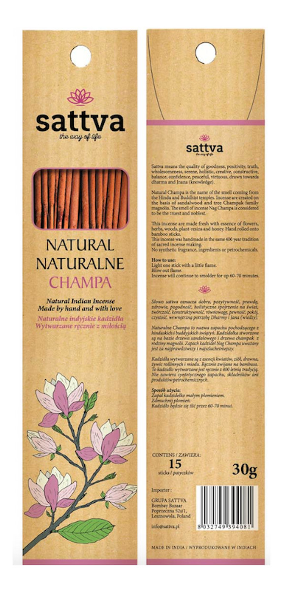 Naturalne Indyjskie Kadzidła Wytwarzane Ręcznie Z Miłością Champa 15szt