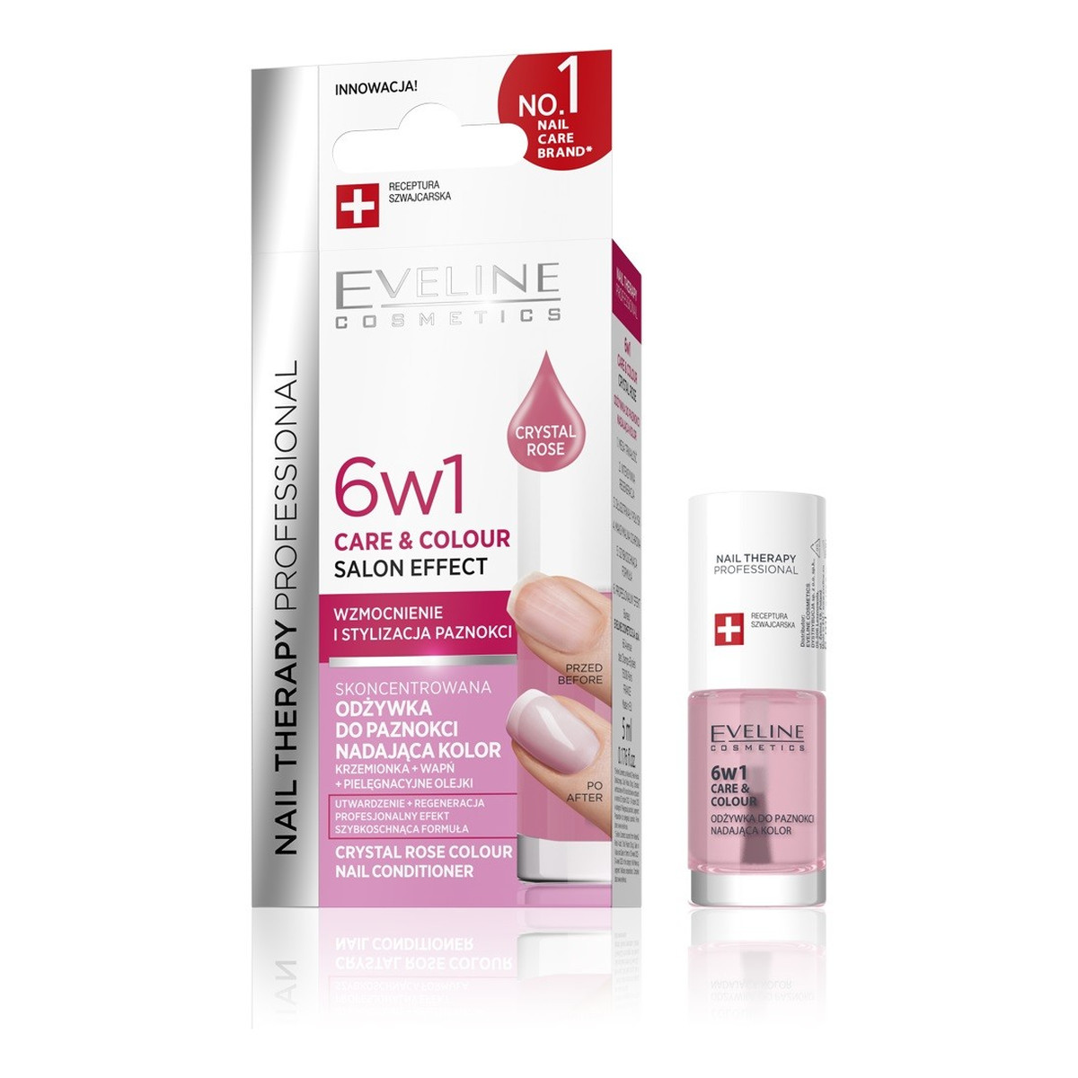 Eveline Nail therapy professional odżywka do paznokci nadająca kolor care&colour 6w1-crystal rose 5ml