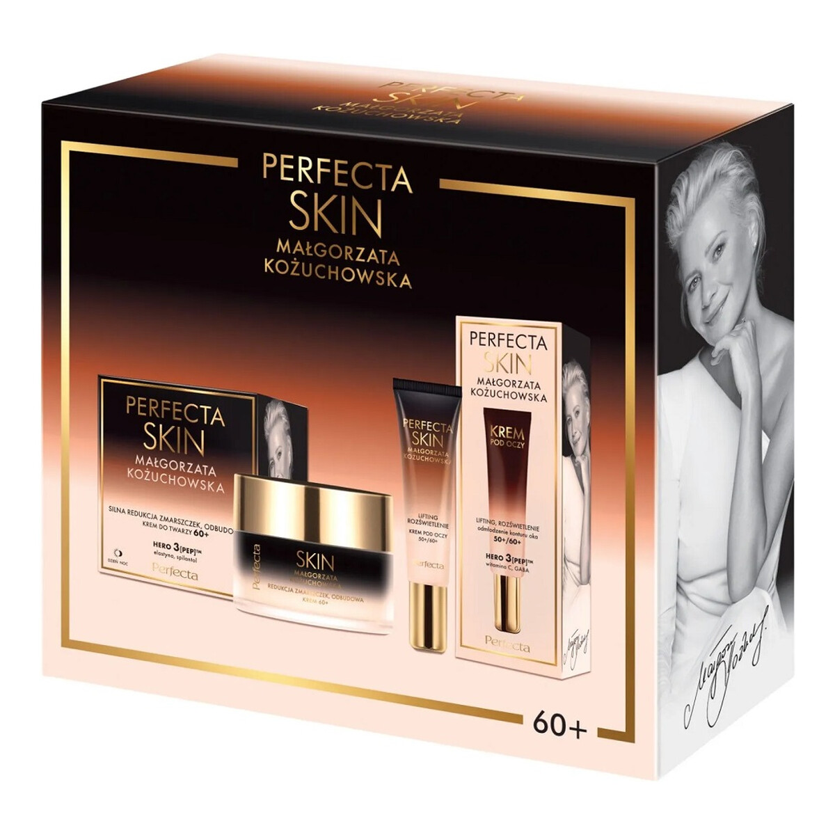 Perfecta Skin Małgorzata Kożuchowska 60+ Zestaw przeciwzmarszczkowy krem na dzień i na noc 50ml + liftingująco-rozświetlający krem pod oczy i na powieki 15ml