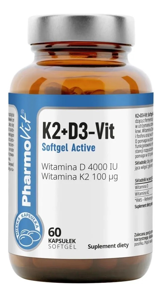 K2+D3-Vit Softgel Active suplement diety 60 kapsułek