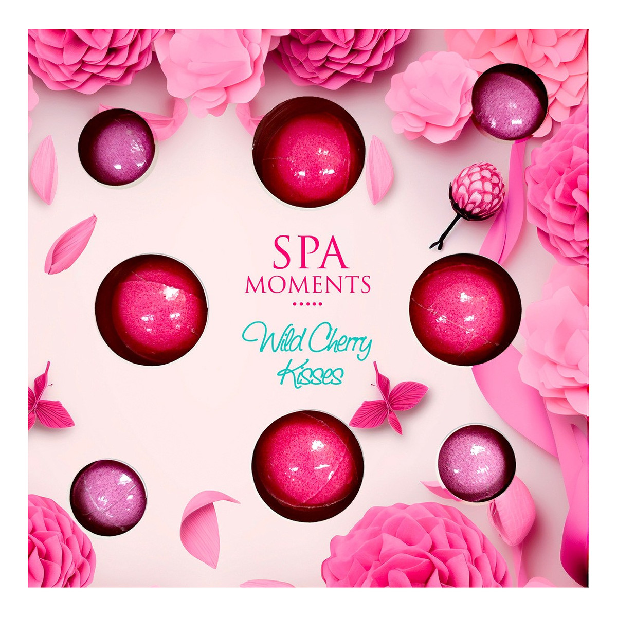 Spa Moments Zestaw kul do kąpieli wild cherry kisses 4x30g, 4x20g-różowe 80g