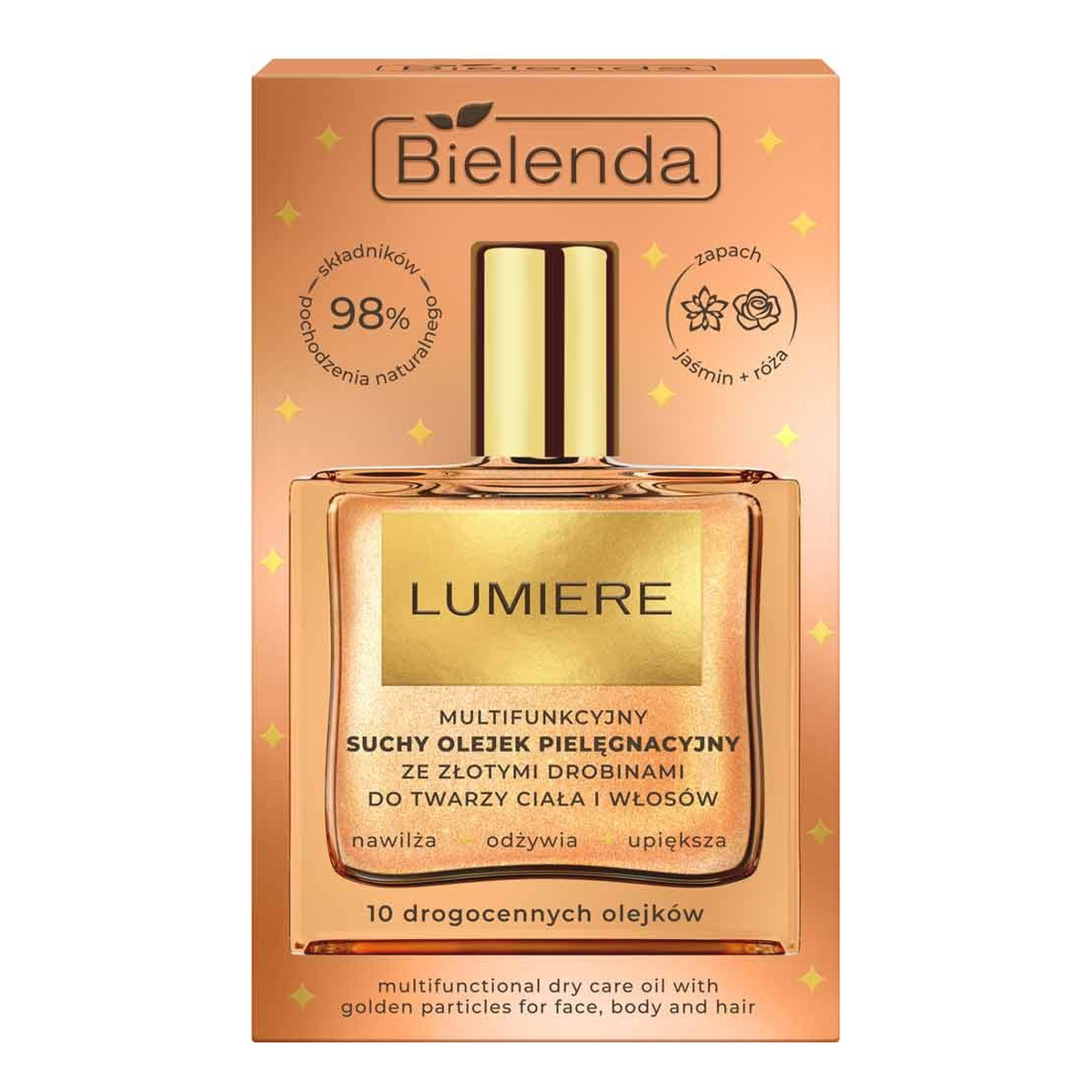 Bielenda Lumiere multifunkcyjny suchy Olejek pielęgnacyjny ze złotymi drobinami do twarzy, ciała i włosów 50ml