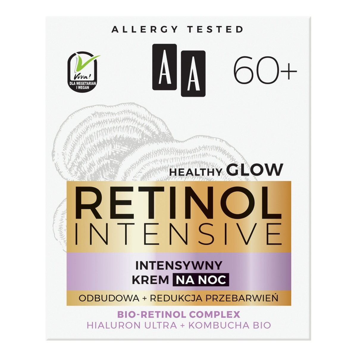 AA Retinol Intensive 60+ intensywny krem na noc Odbudowa + Redukcja Przebarwień Hialuron Ultra & Kombucha Bio 50ml