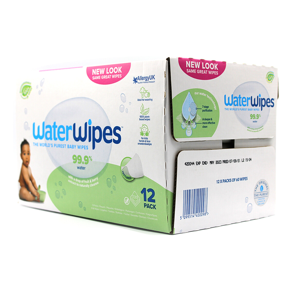 WaterWipes Chusteczki nawilżane dla dzieci Soapberr 99,9%wody i kropla ekstraktu owocowego+wyciągu z orzechów 60szt x12 (720szt)