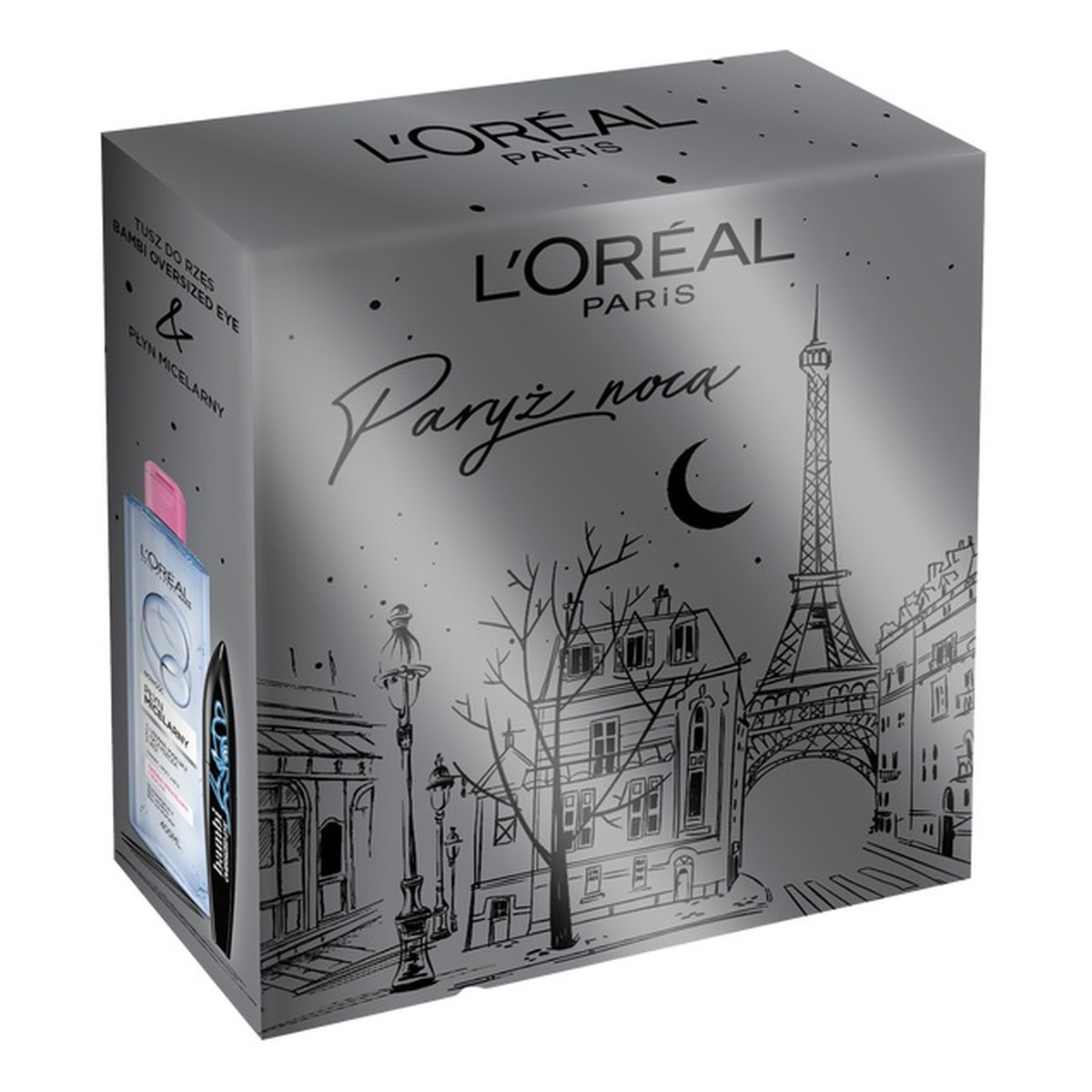 L'Oreal Paris Paryż Nocą Zestaw false lash bambi oversized eye tusz do rzęs intense black 8.9ml + skin expert płyn micelarny do skóry wrażliwej i suchej 400ml