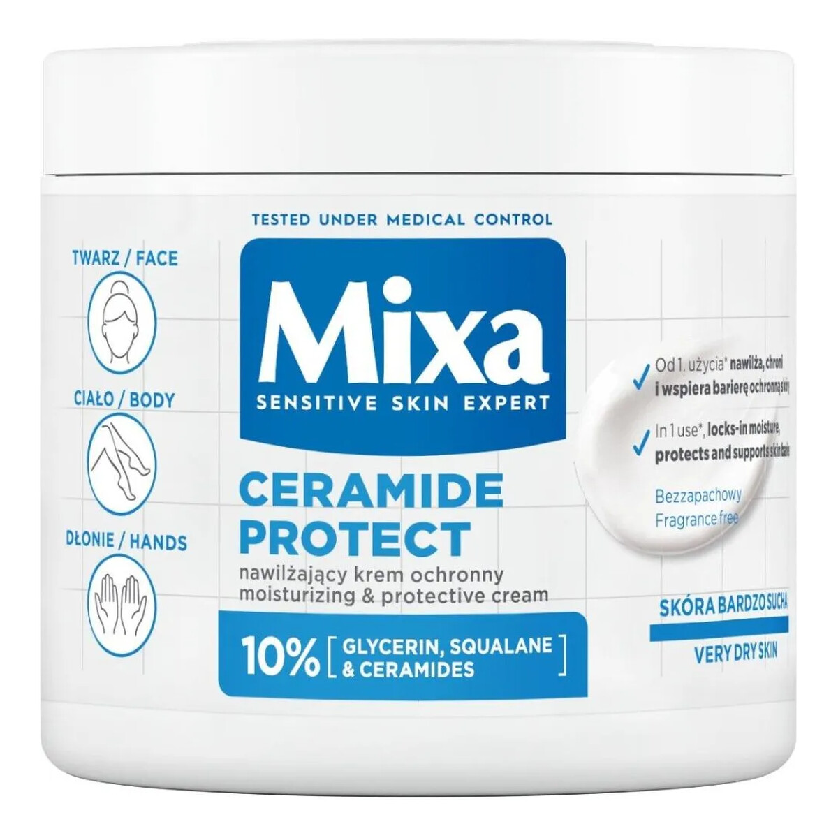 Mixa Urea Cica Repair+ Krem regenerujący + Ceramide Ochronny do twarzy dłoni i ciała 2x400ml